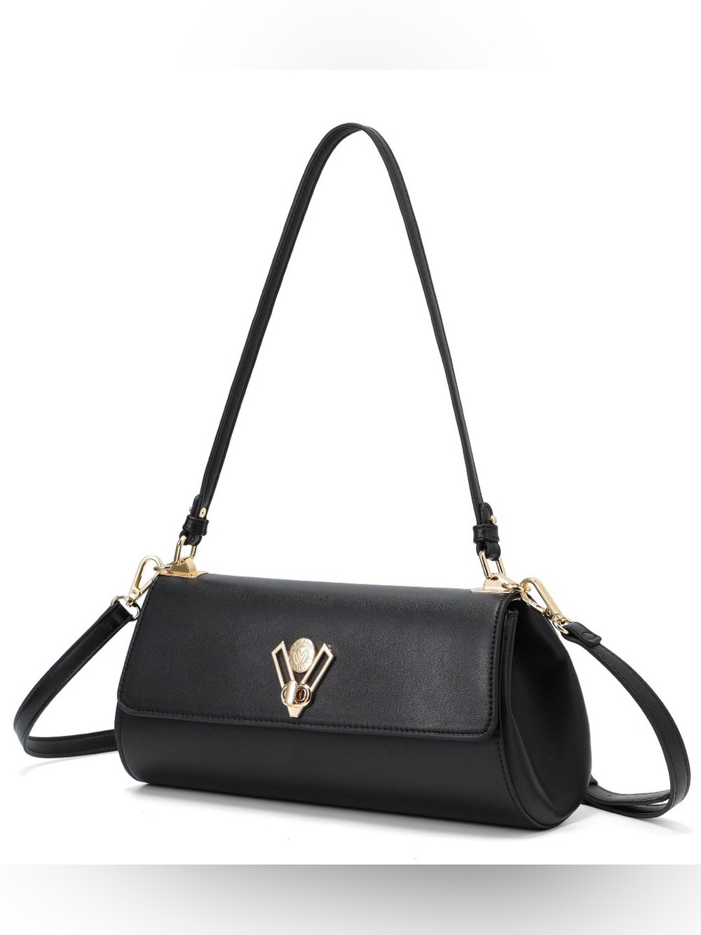 Valentino Orlandi Black Baguette Women's Shoulder/crossbody Bag with Gold Accent